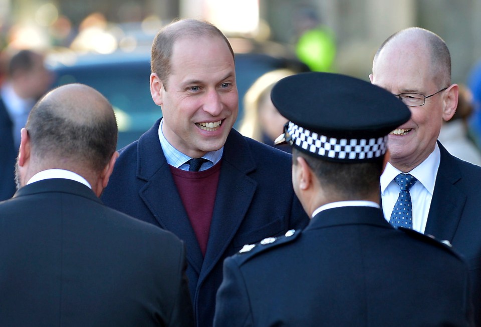  William has had a tough week put smiled broadly as he met a local police officer