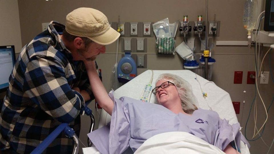 Jeksa’s husband, Guy, pictured singing to her to calm her down before her melanoma surgery