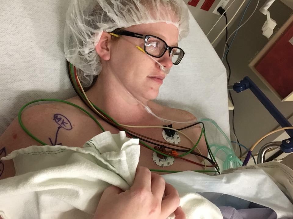 Jeska pictured getting prepared for her melanoma surgery