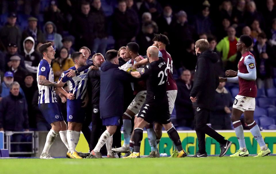  Neal Maupay and Ezri Konsa were involved in an ugly confrontation at the final whistle