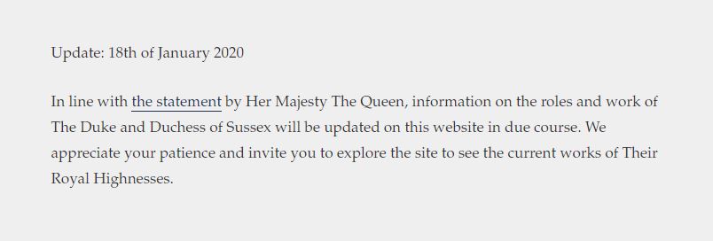 The statement on the SussexRoyal page still called the couple 'Their Royal Highnesses'