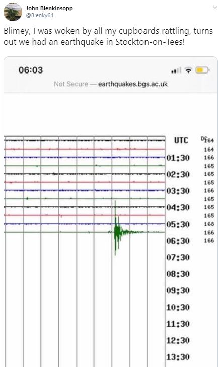  Stockton-on-Tees locals said they had been woken up by the tremor