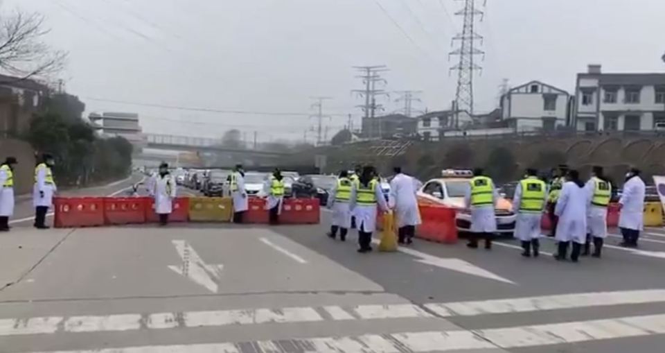 This image shows the roadblocks that have been put in place in Wuhan to stop people from leaving the city where the virus outbreak is believed to have started