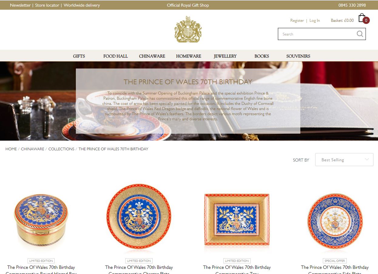 Products from the Prince of Wales' 70th are also still available to buy