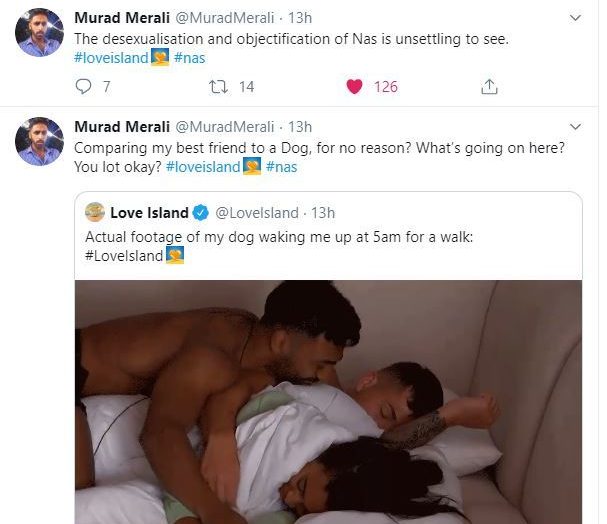  Nas's best friend Murad complained about Love Island's tweet