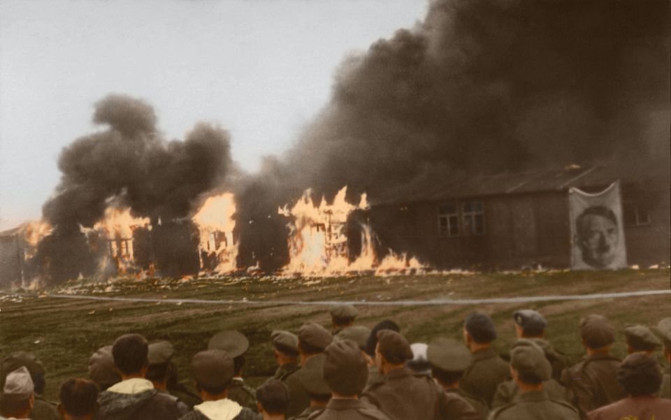  More evocative shots show the first group of British men who went into the liberated camp