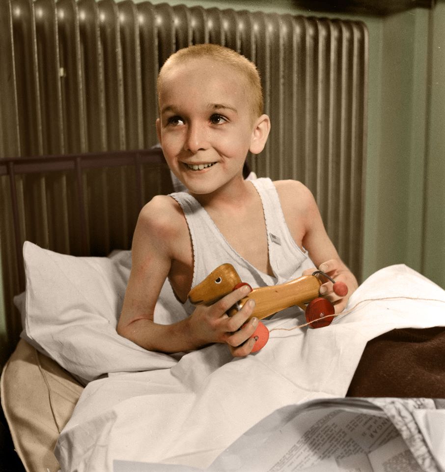  Young Jewish refugee, rescued from a concentration camp, resting up in a hospital bed in Malmo southern Sweden in 1945