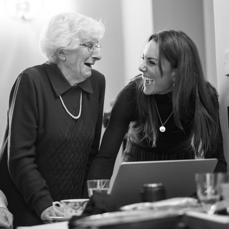  The Duchess of Cambridge is pictured laughing with Yvonne Bernstein - a survivor of the Holocaust