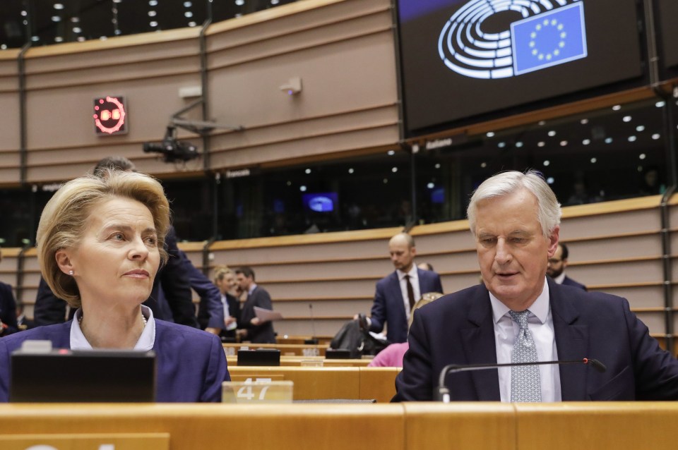  Sad EU chief Ursula von der Leyen, with Michel Barnier, said she would miss the UK’s “very down to earth” approach as Brussels took down its Union Jacks