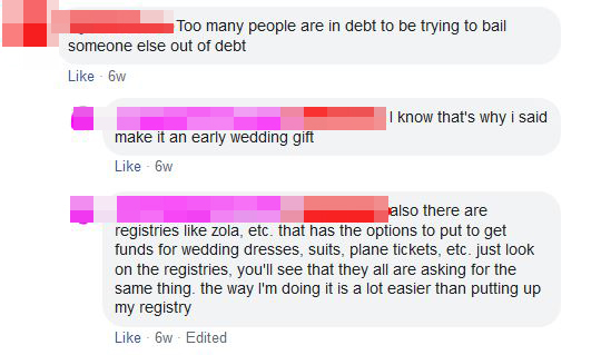 A screenshot of the fundraiser was shared to a wedding shaming group, and people were quick to slam the couple