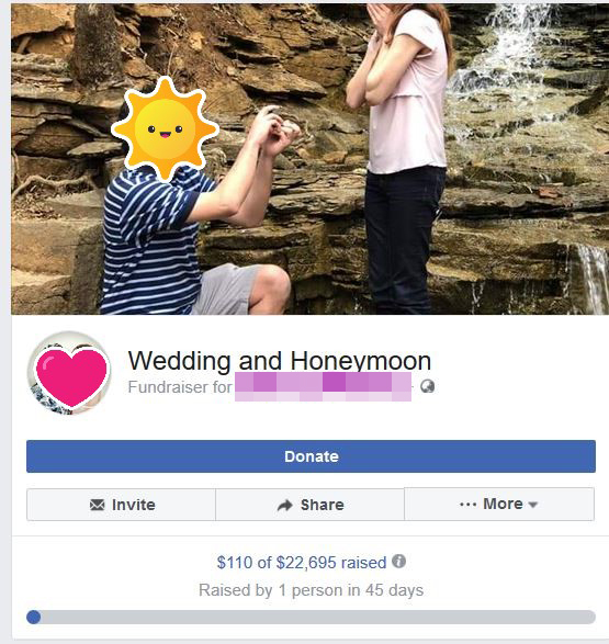 The couple started a Facebook fundraiser which is a long way off reaching the large goal