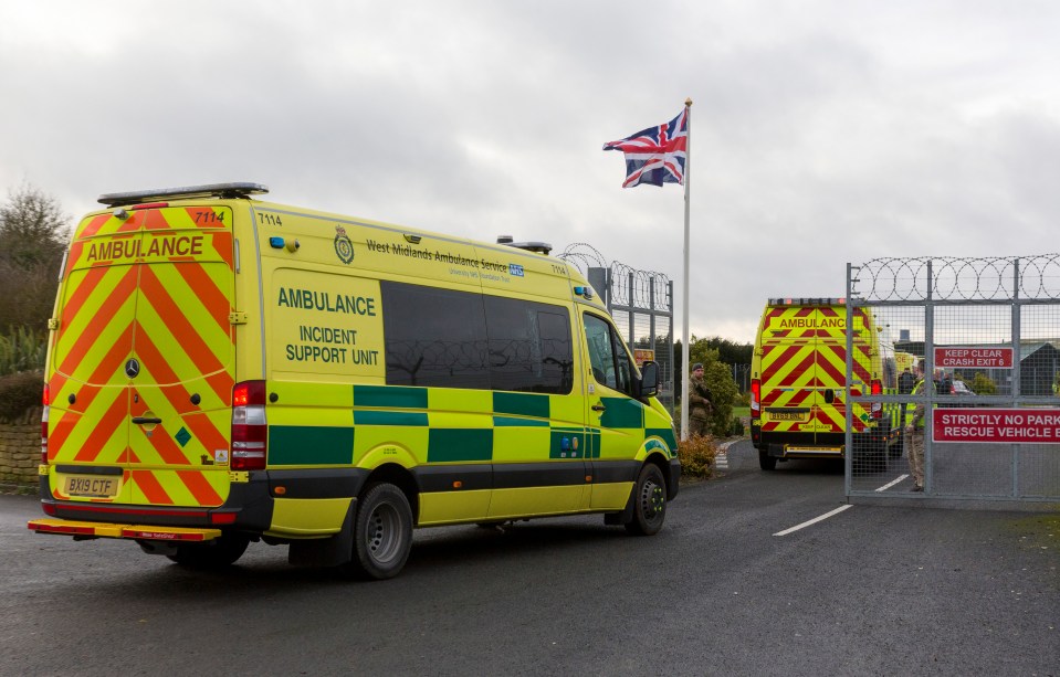  Ambulances enter RAF Brize Norton before The plane carrying Brits from coronavirus-hit Wuhan in China lands