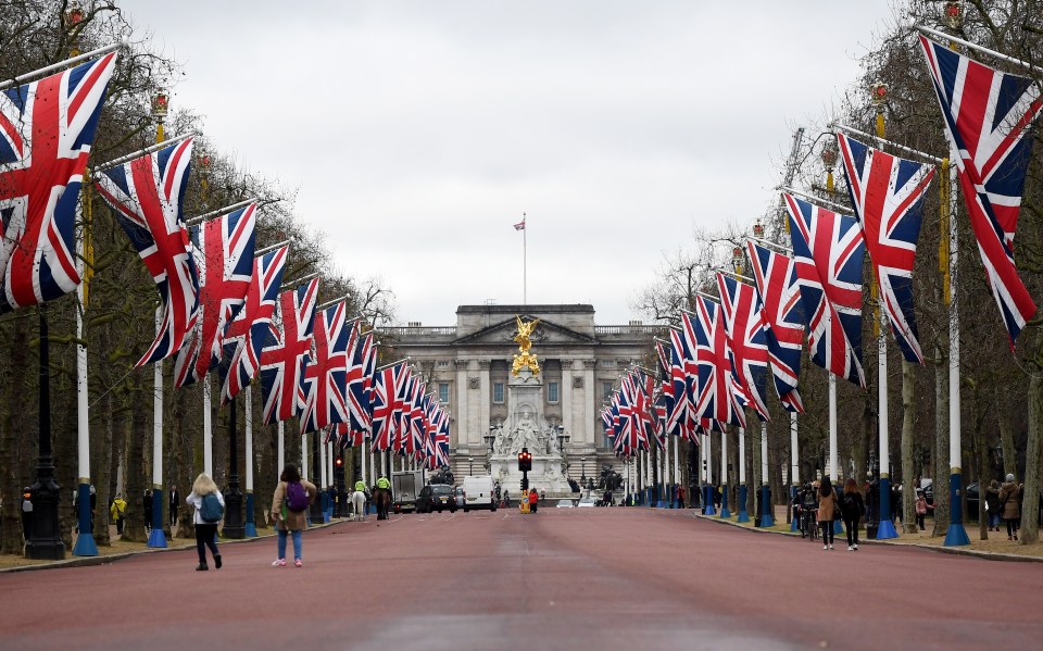  Flags lined the Mall outside Buckingham Palace today to mark the occasion