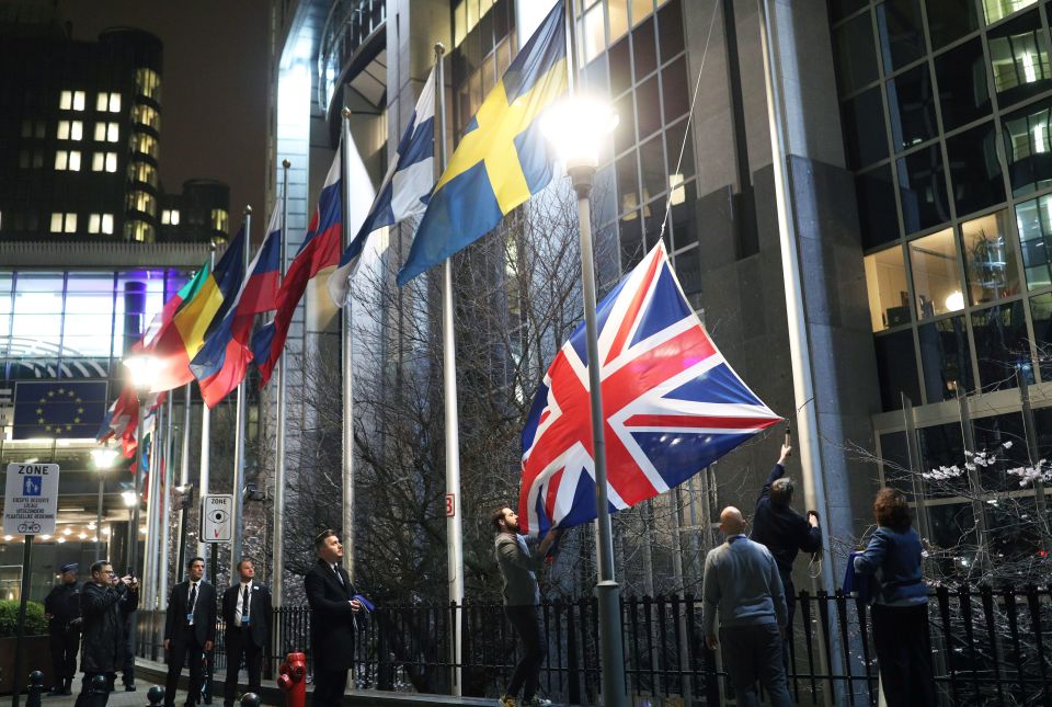  The UK flag is finally taken down outside the European Parliament in Brussels - after 47 years of membership