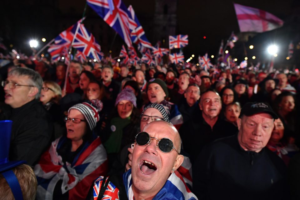  Crowds cheer in Parliament Square as they celebrate Britain's exit from the EU