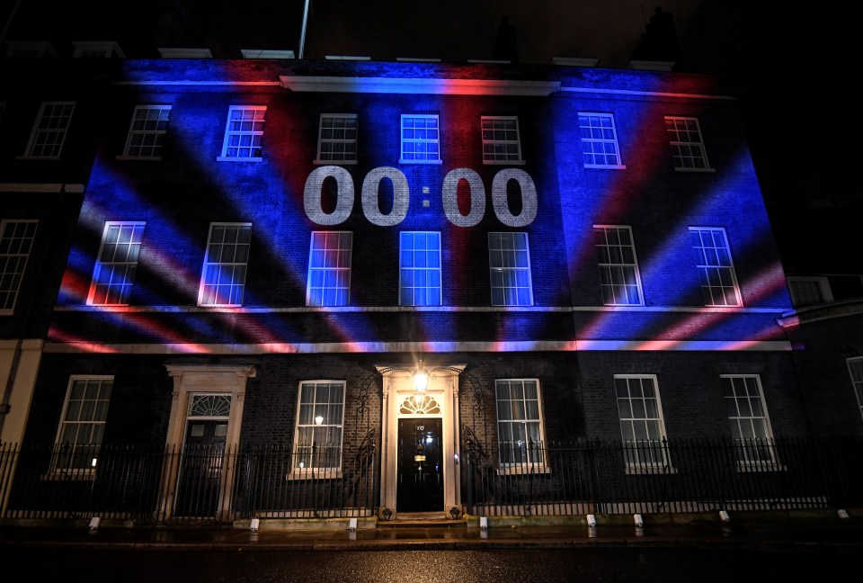  The countdown clock is projected onto Downing Street