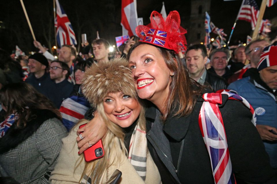  Two women share a hug as the clock strikes 11pm and Britain leaves the EU