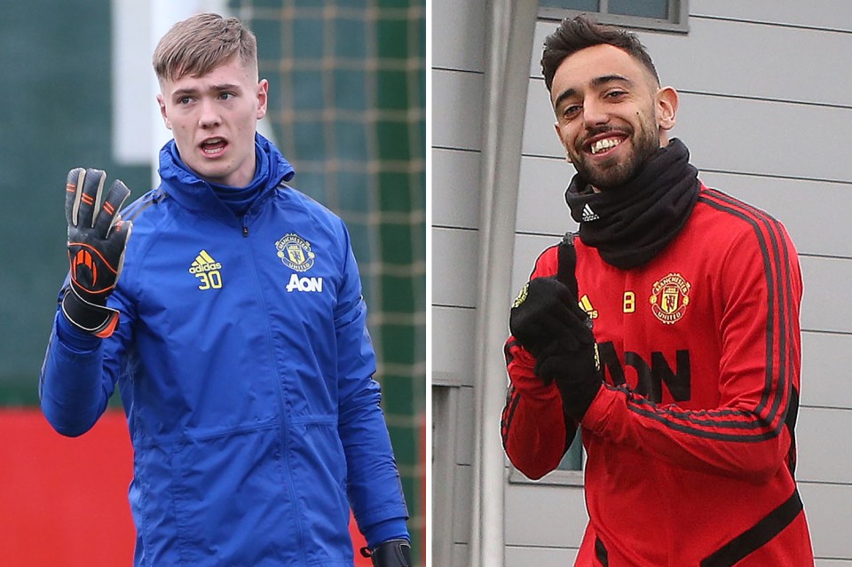  Nathan Bishop and Bruno Fernandes took part in their first Man Utd training session today