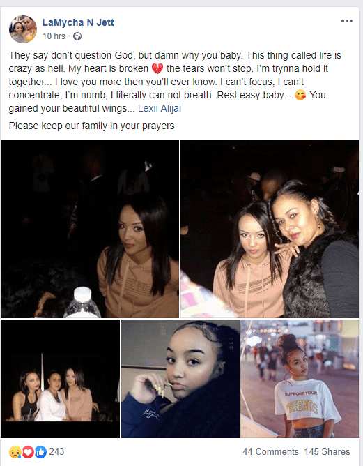  Family member LaMycha N Jett has posted a heartfelt tribute online