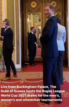 The montage began with a grinning Prince Harry turning to face the camera before walking out for the draw