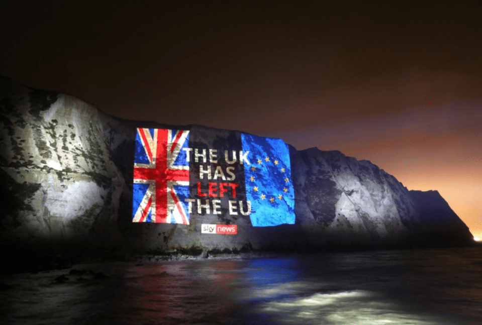  Sky News marks Brexit day by projecting a farewell message on the white cliffs of Dover