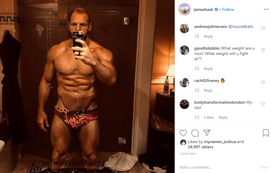  James Haskell has showed off his amazingly ripped body on Instagram