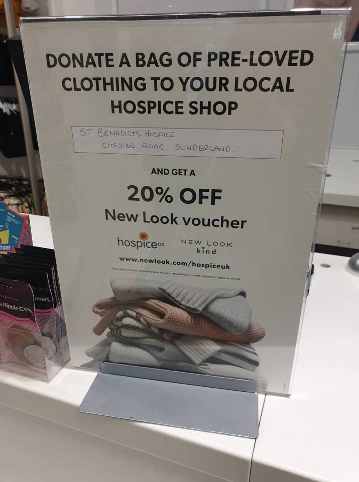  Hospice UK are offering a 20 per cent off New Look voucher for every bag of clothes donated