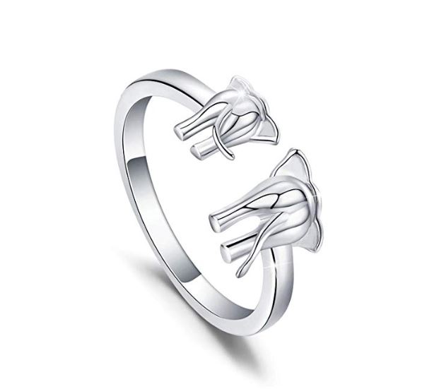  This sterling silver elephant ring taps into the current craze for open rings