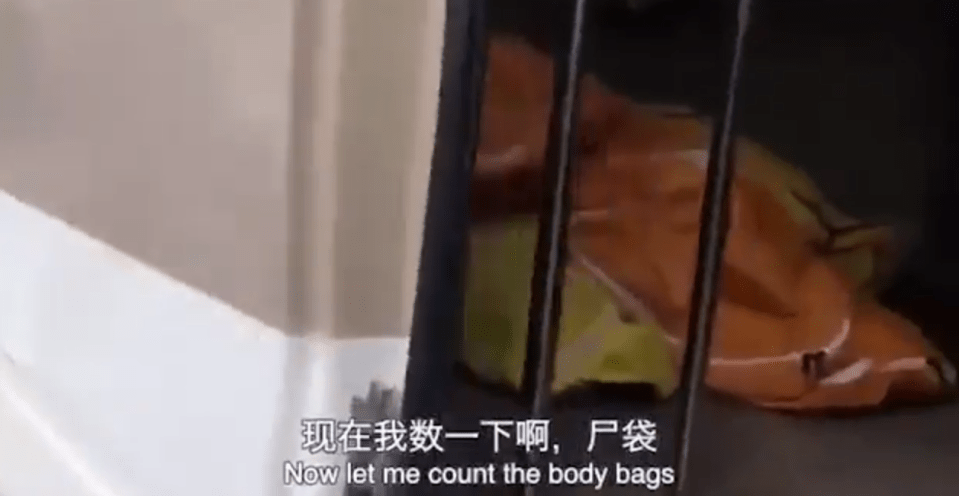 In the covert video, Fang Bing claims to count eight body bags on top of each other