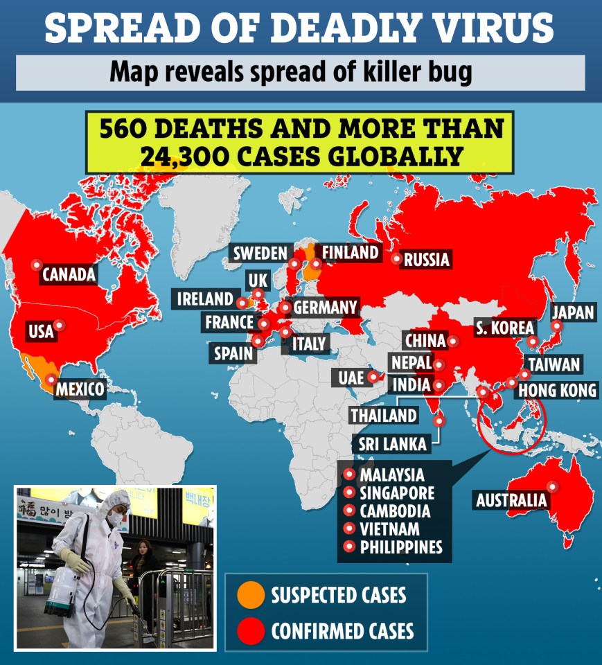  The total number of coronavirus deaths has reached 560, the majority of which occurred in China