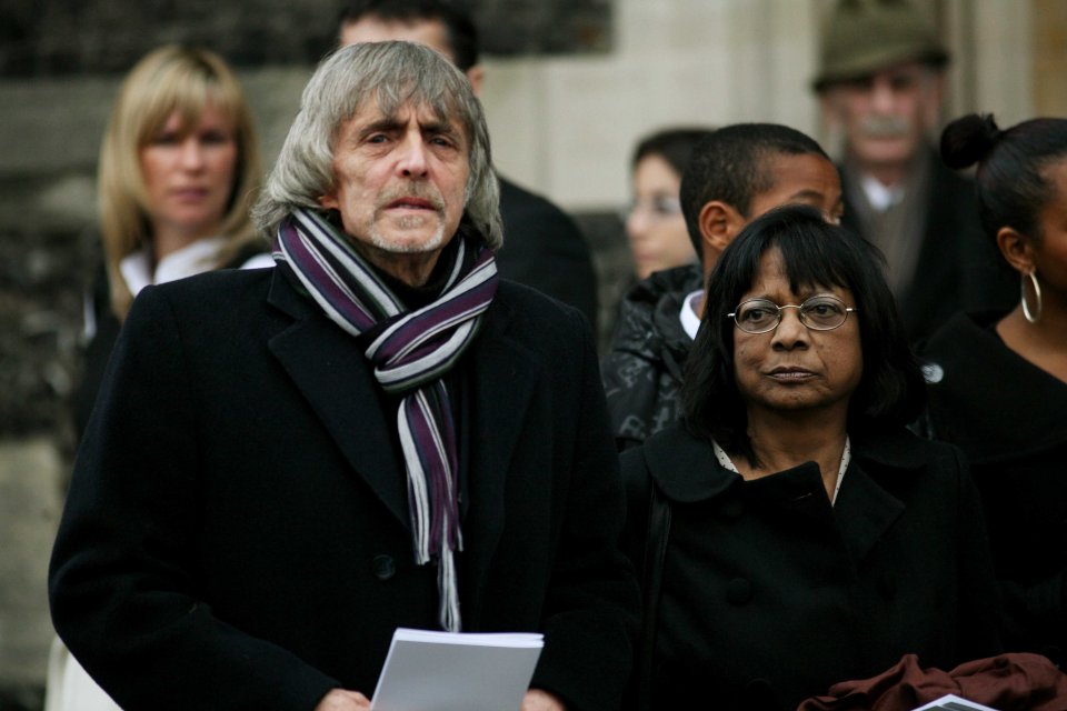  John, who died on Saturday, is pictured with ex-wife Arline at Meredith's funeral