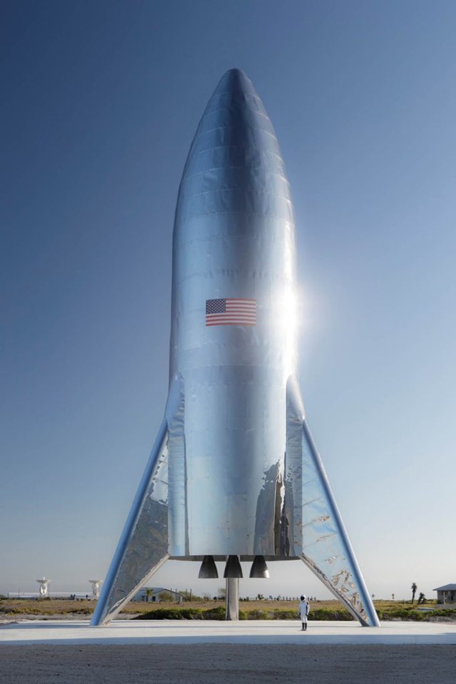 A prototype Starship rocket on a launchpad in the United States