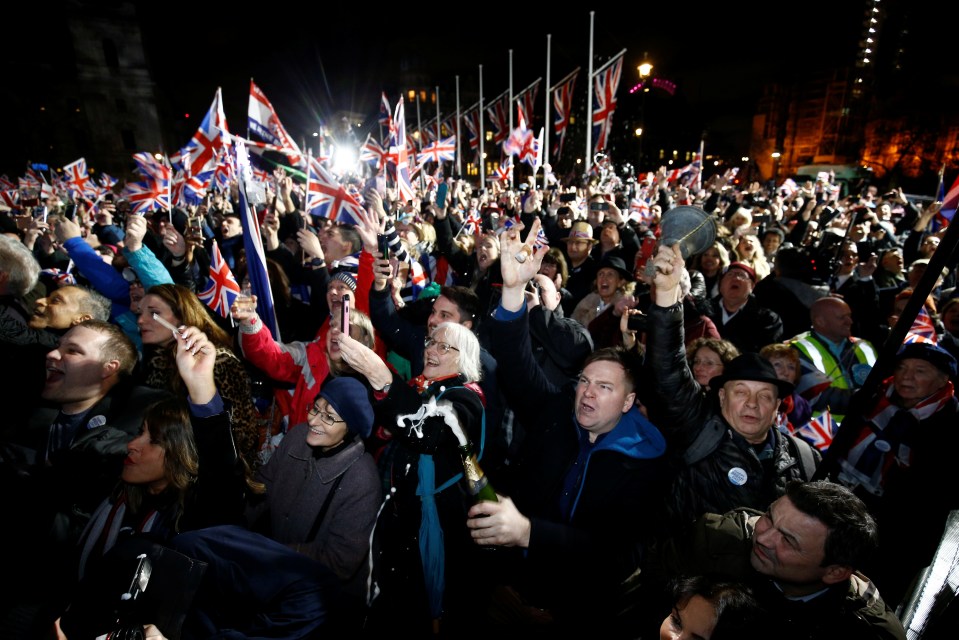  Happy people gathered all over the UK to celebrate Brexit day