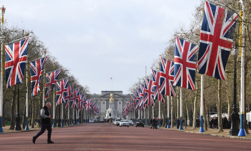  Flags were flying down The Mall in London today the day after Brexit