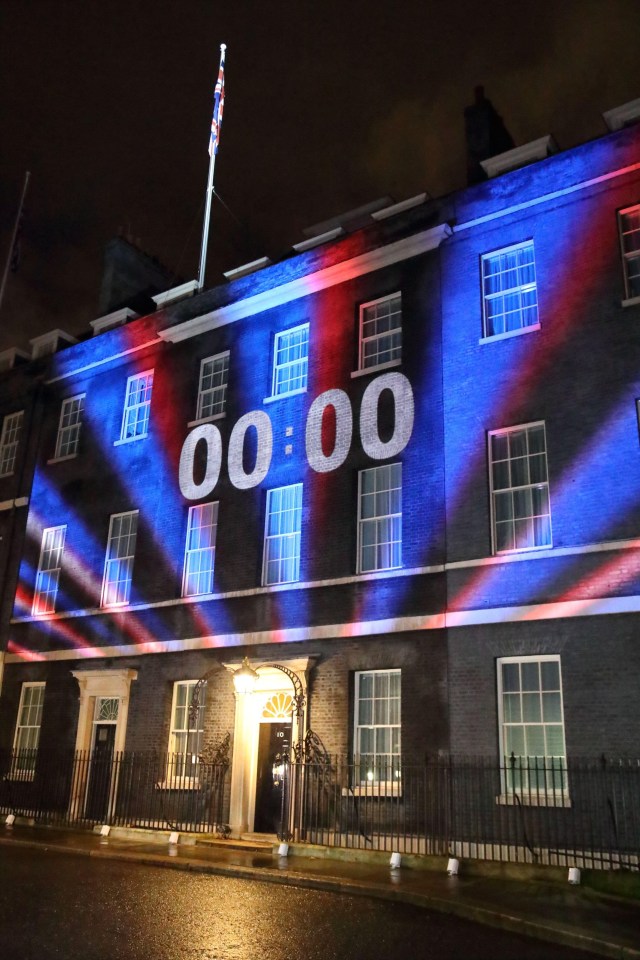 The colours of the Union Jack are beamed onto Downing Street as we left the EU