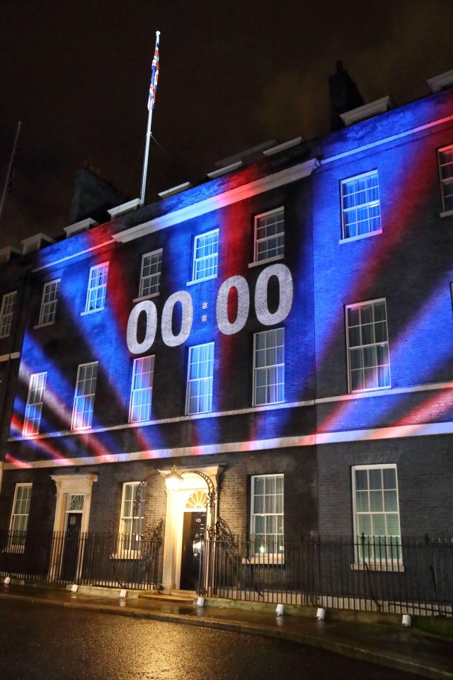  The colours of the Union Jack are beamed onto Downing Street as we left the EU