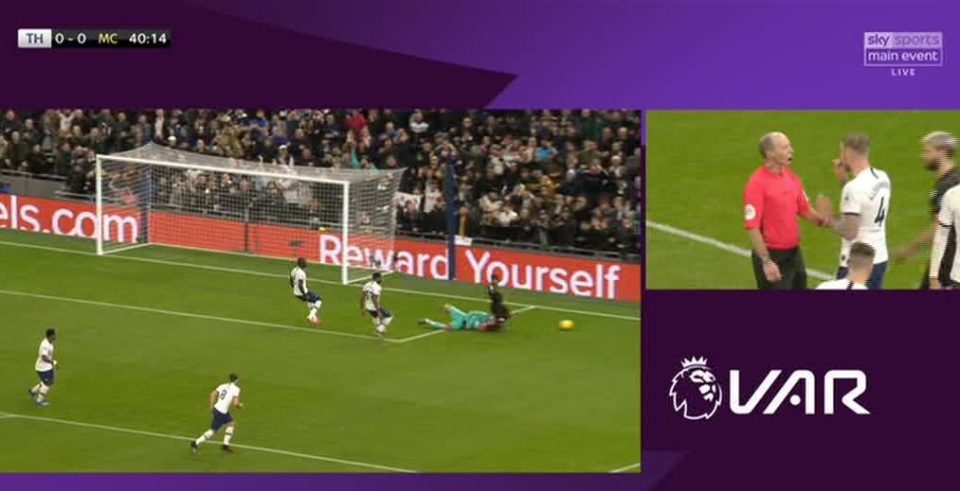  VAR was even called on after Hugo Lloris saved the first penalty from Ilkay Gundogan - but this challenge on Raheem Sterling was ruled no spot-kick