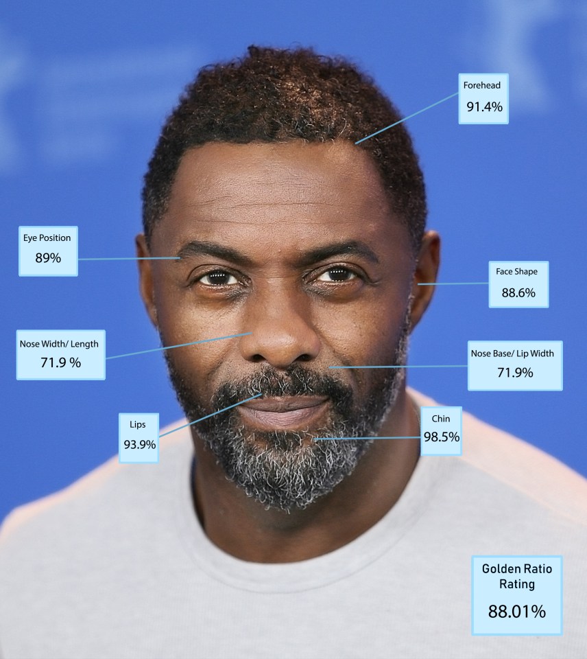  Idris Elba came in eighth with a score of 88.01 per cent