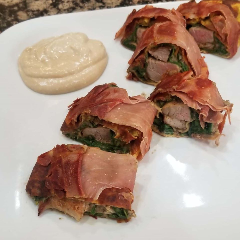  The heavyweight boxer is encouraged to wolf down Dijon,maple syrup, and greek yogurt dip with flaxseed lavish, black bean brown basmati puree, spinach, lemon juice, wrapped and seared with prosciutto