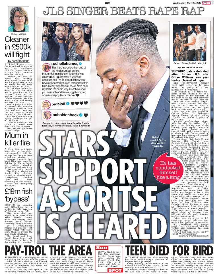  Oritse was cleared after a jury acquitted him in just two hours