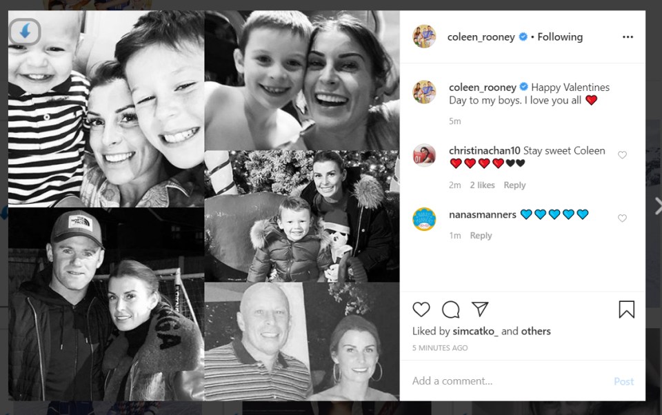  Coleen dedicated her post to all the men in her life, captioning the photo montage with 'I love you all'