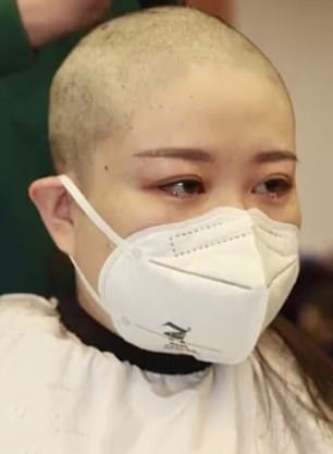  Many of the nurses can be seen having tears in their eyes in footage posted online by a Chinese newspaper