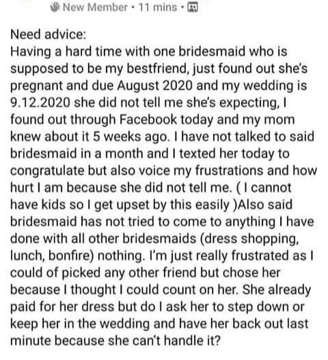  People are torn and cant decide who is in the wrong - the bride or the bridesmaid