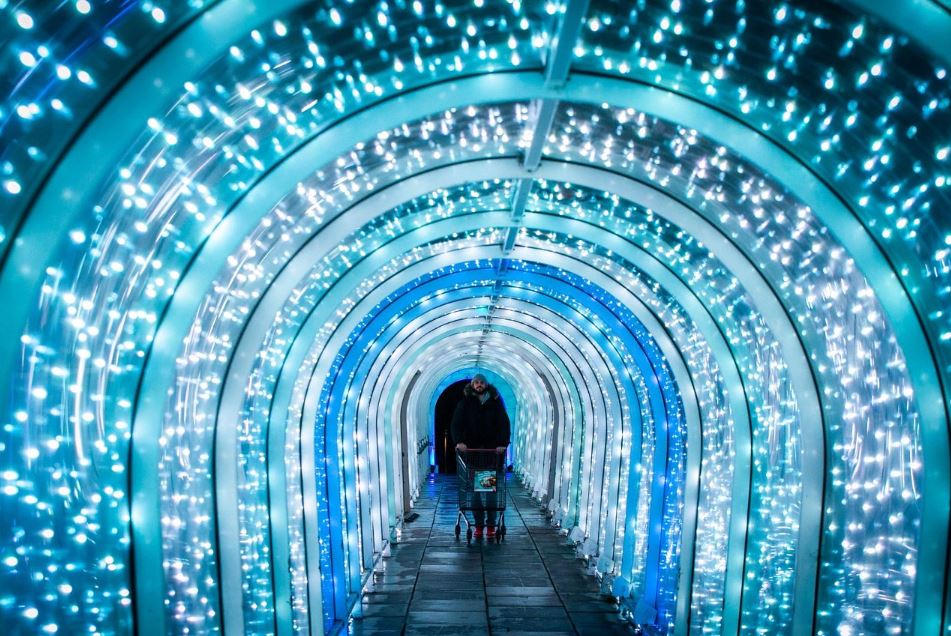 The tunnel outside Sainburys even had a Christmas makeover