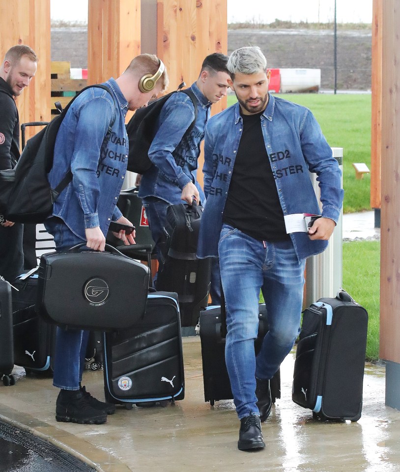  Aguero models the daring double denim look