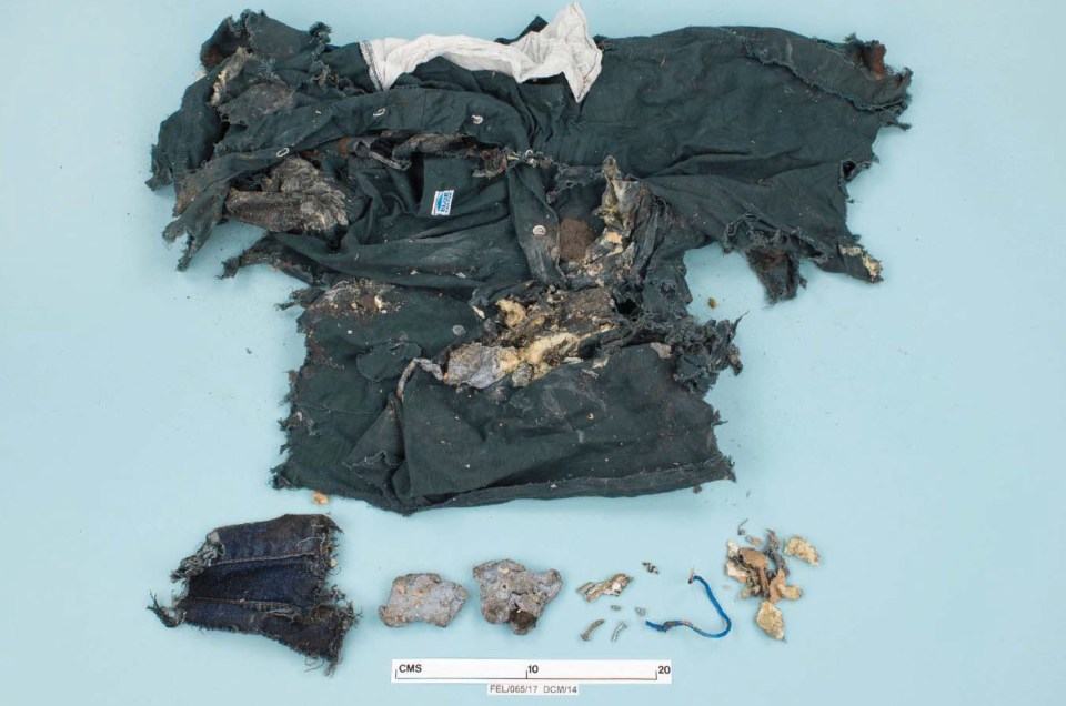  Charred clothing after the blast tore through the arena