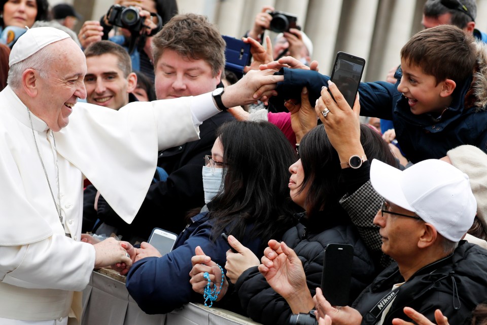  Pope Francis appeared in good spirits as he greeted the faithful in St Peter's Square yesterday