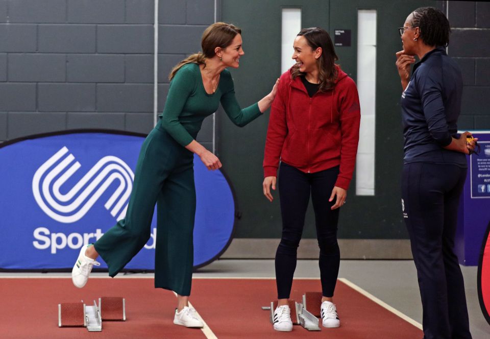  Kate jokes with Jessica Ennis - a former track and field athlete and world champion