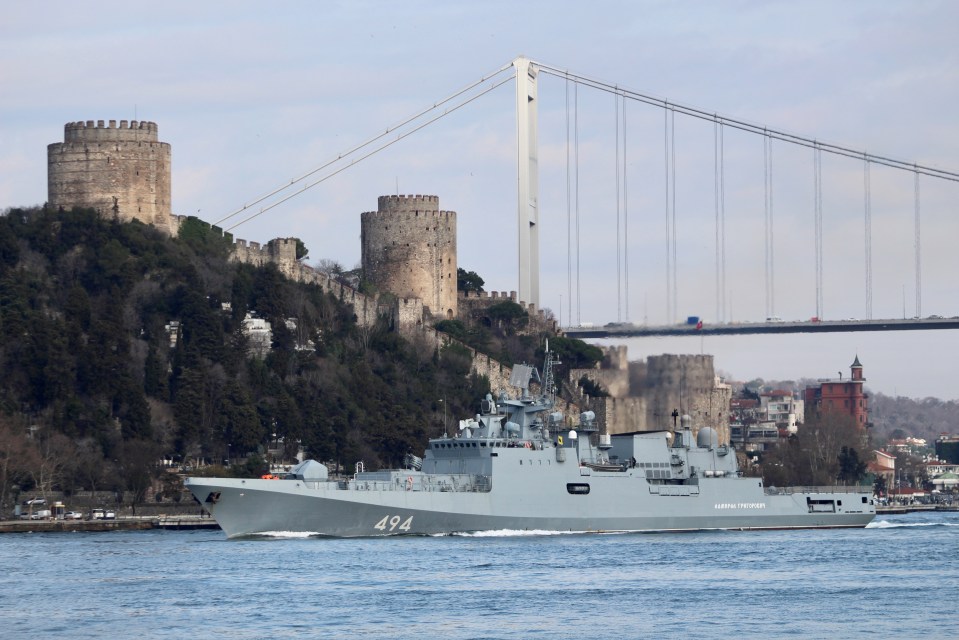  Russian frigate Admiral Grigorovich sails through the Bosphorus in Istanbul today on the way to Syria