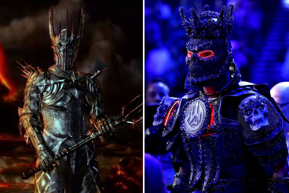 Deontay Wilder wears a black costume with glow-up red eyes – like LOTR villain Sauron